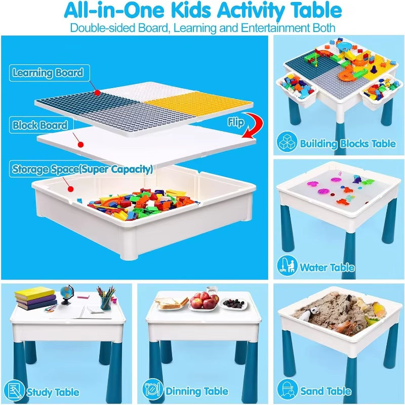 Children's Activity Table with 152-Piece Large Marble Run Building Blocks - Versatile Play Table for Water and Sand Activities