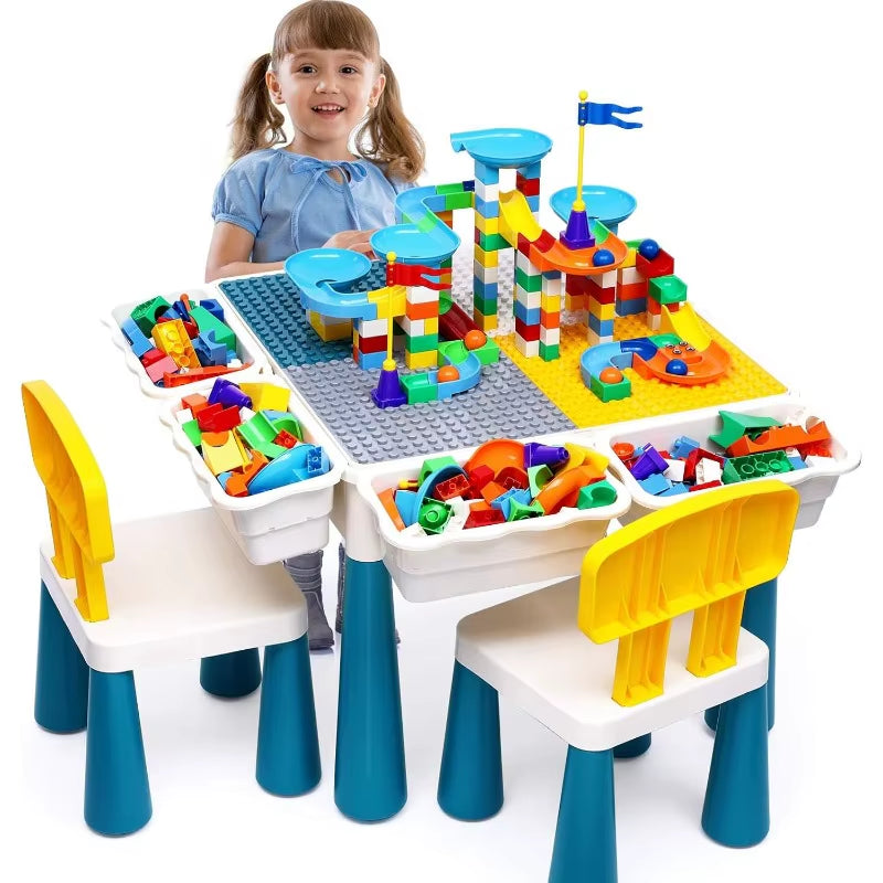 Children's Activity Table with 152-Piece Large Marble Run Building Blocks - Versatile Play Table for Water and Sand Activities